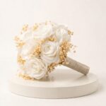 White Roses in Dried Golden Baby Flower Crown